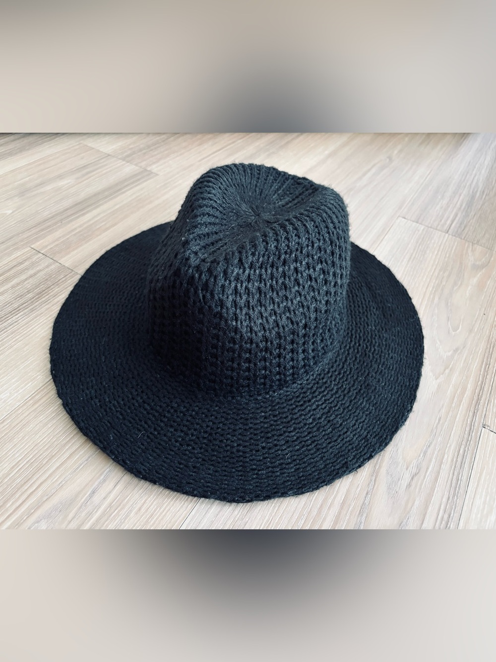 Anthropologie Cowgirl Hat Rancher Black Knit Womens One Size Wide Brim Sun Hat